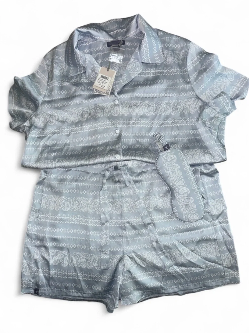 Barefoot Dreams Light Blue Paisley Short Sleeve Shirt & Shorts Set